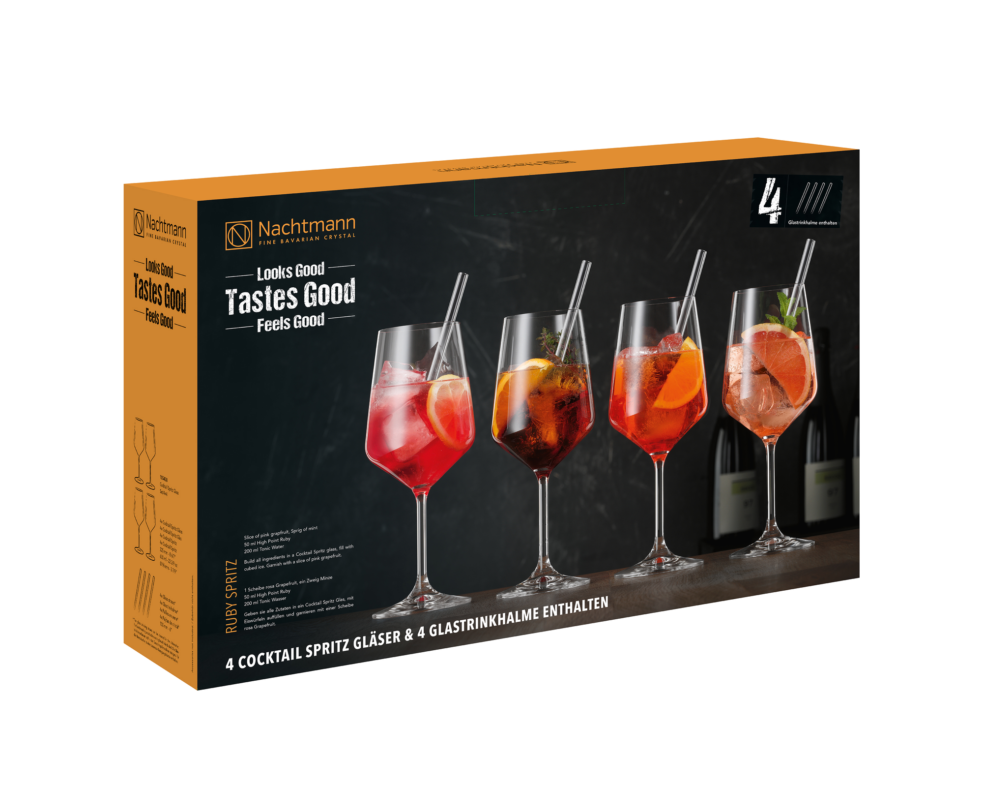 NACHTMANN Tastes Good 4x Cocktail-/Spritzgläser + 4x Glastrinkhalme